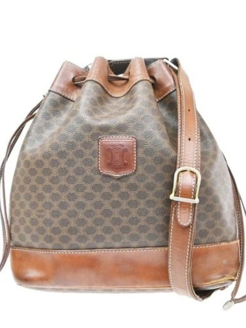 CELINE Logo Macadam Pattern Shoulder Bag PVC Leather Brown GHW Italy 07MA760